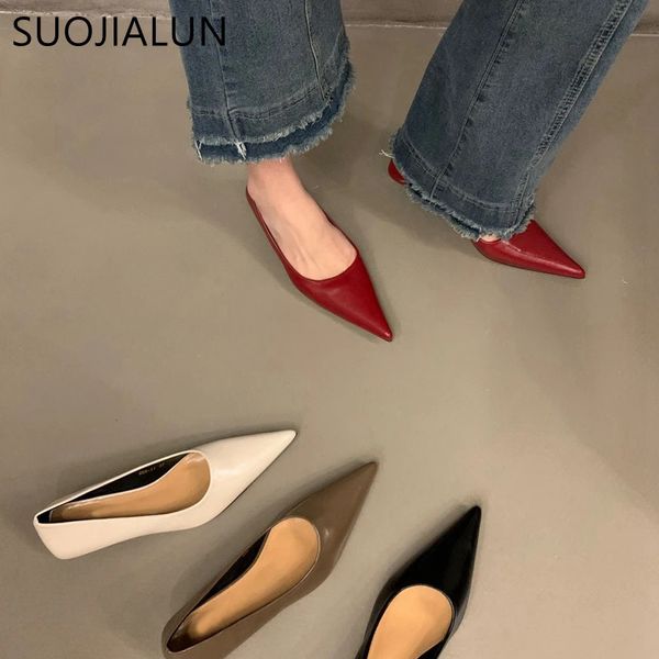 Sapatos de vestido suojialun primavera apontou toe raso deslizamento em mulheres bombas sapatos fino salto baixo senhoras elegante vestido bombas escritório trabalhando 231019
