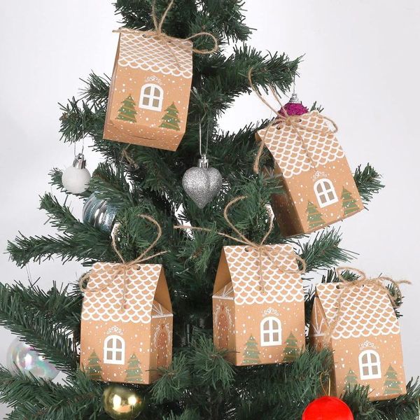 Decorazioni natalizie Confezione da 5/10 biscotti Kraft Scatole di caramelle Regalo sfuso Dolcetto di Natale Borsa di favore per regali Forniture per feste