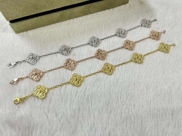 marchio di lusso trifoglio braccialetti di marca gioielli oro 18k rosso blu rosa nero bianco verde occhio di tigre pietra braccialetto braccialetto di collegamento orecchini collane anelli regalo