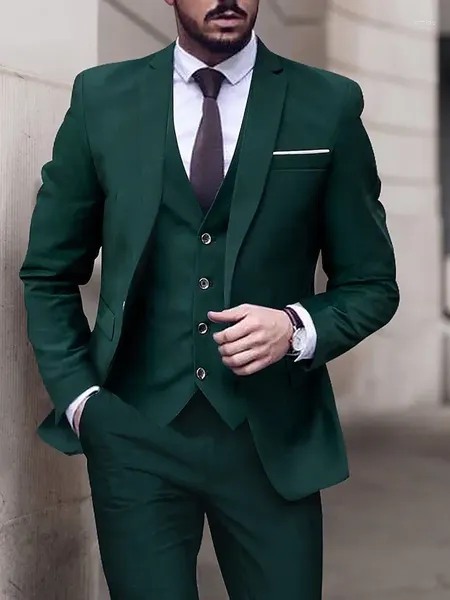 Ternos masculinos de alta qualidade, slim fit, verde, 3 peças, festa de negócios, feito sob encomenda, casamento, noivo, blazer, traje homme