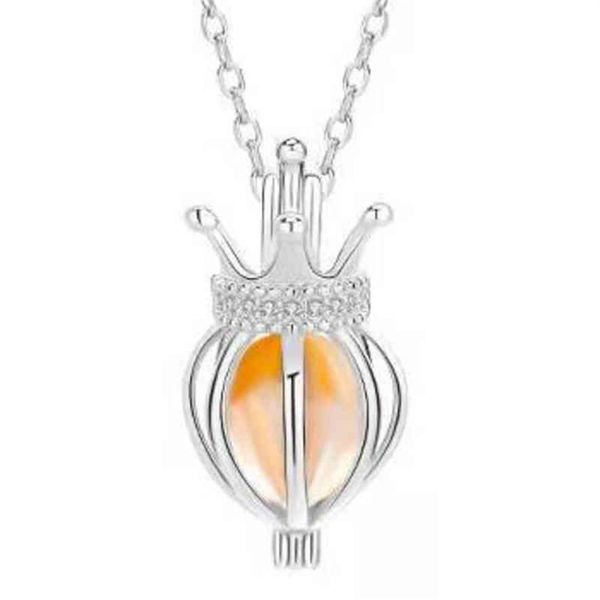 Collana con ciondolo a corona con goccia d'acqua in argento sterling 925, gabbia con cono scavato, sfera di olio essenziale, aromaterapia, medaglione di perle, regalo di gioielli308x