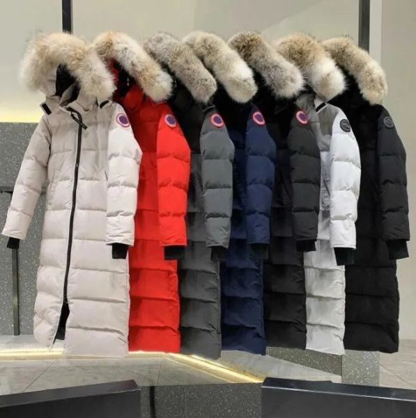 2023 Kadın Kanada Down Ceket Kadın Parkers Kış Orta Uzunlukta Diz Üstü Kapüşonlu Ceket Kalın Sıcak Kuysuklar Dişiler-XXL