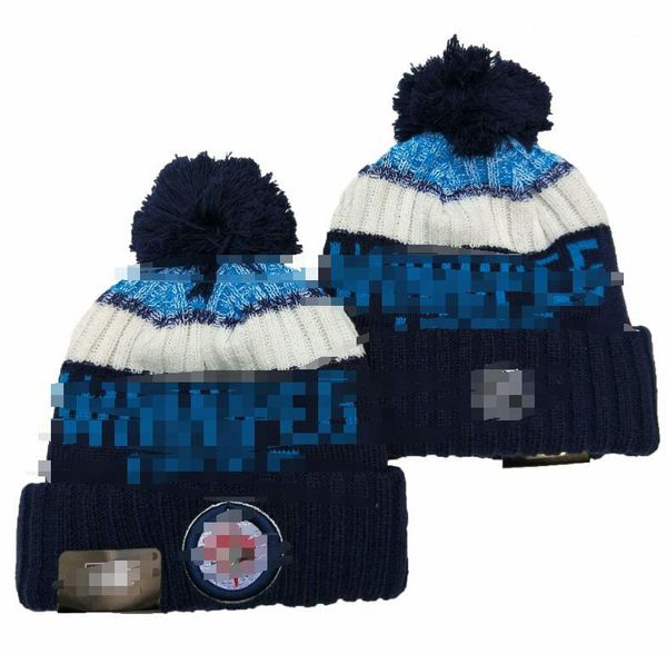 Bonés masculinos Chapéus de bola de hóquei Jets Beanie Todas as 32 equipes de malha com punhos Pom Winnipeg Gorros listrados de lã lateral quente EUA College Sport Knit chapéus boné para mulheres a0