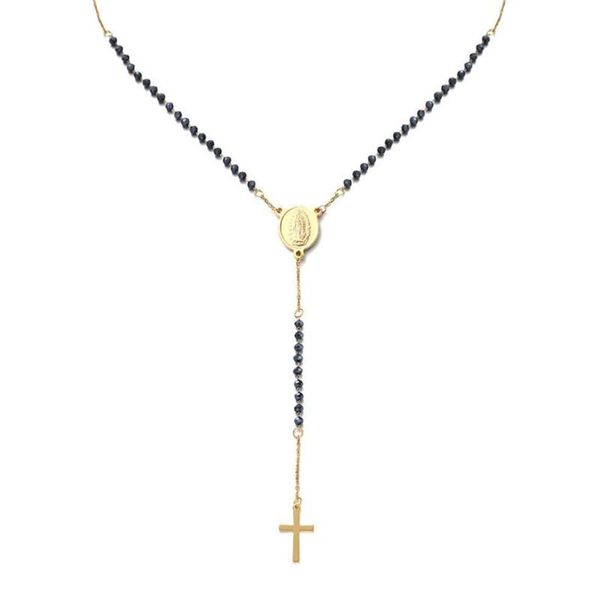 Collane con ciondolo Collana con perline di rosario in acciaio inossidabile cattolico Catena a forma di Y Collana vergine per donna Uomo Gioielli con croce religiosa207d