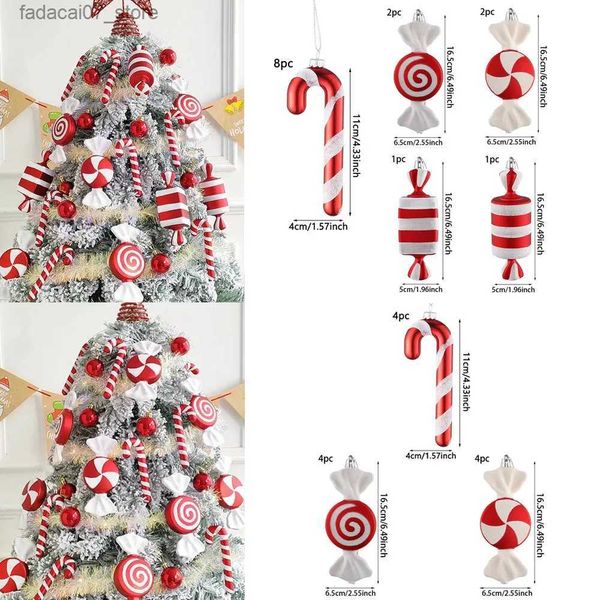 Decorazioni natalizie Albero di Natale Rosso Bianco Caramelle Ciondolo Stampella Decorazione dell'albero di Natale Felice Anno Nuovo Puntelli per foto 2024 Decorazione della casa Regali per feste YQ231020