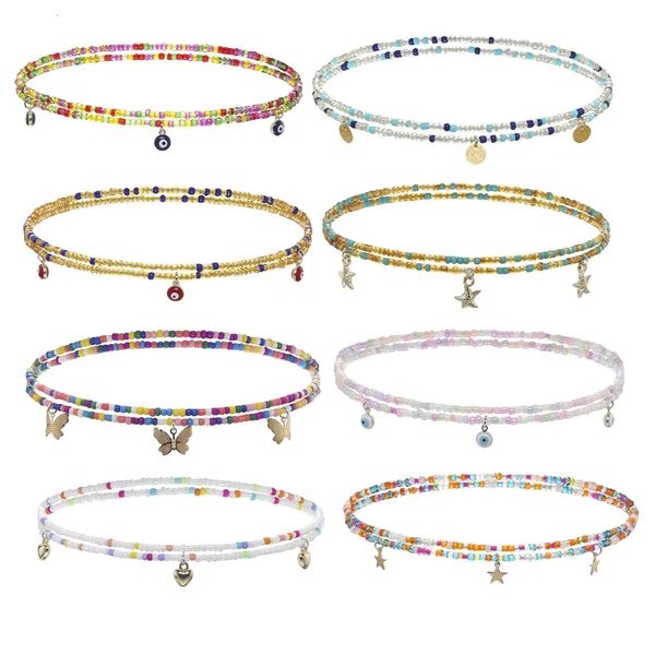 Outros acessórios de moda Bohemian Cores Misturadas Arroz Beads Belly Chain Coração Shell Estrela Pingente Stretch Cintura Corrente Para Mulheres Charme Corpo Biquinis Jóias 231019