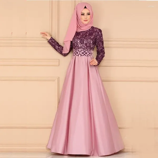 Abbigliamento etnico Abaya patchwork di pizzo abito musulmano per le donne festa serale elegante vita alta formale da donna abito lungo femminile taglie forti