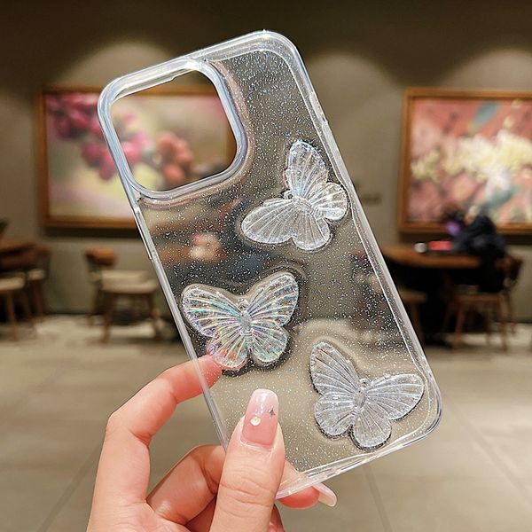 Samsung S23 Fe Ultra S22 için Bling Glitter Kelebek Kılıfları Not 20 A34 A54 A14 A73 A53 A33 Sert PC Akrilik Yumuşak TPU Yıldız Yıldızlı Damlama Tutkal Telefon Kapağı Coque