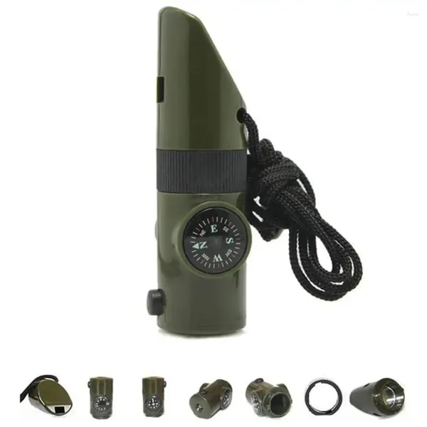 Taschenlampen, Taschenlampen, Multifunktionspfeife, 7-in-1, Survival-Trekking-Kompass, Spiegel, Taschenlampe, Lupe, LED-Licht, Thermometer, Aufbewahrungswerkzeuge