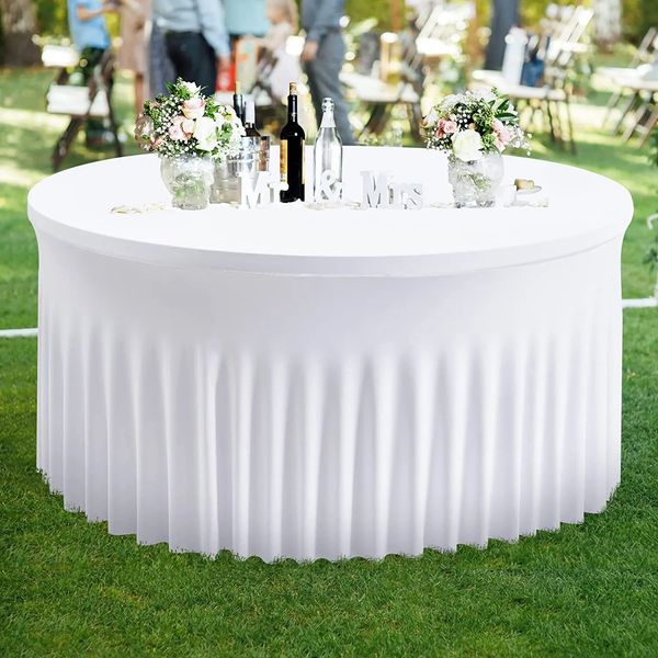 Masa etek 180cm yuvarlak masa etek beyaz 6ft elastik denizanası masa bezi masa örtüsü Düğün masa kapağı ziyafet doğum günü partisi dekor 231019