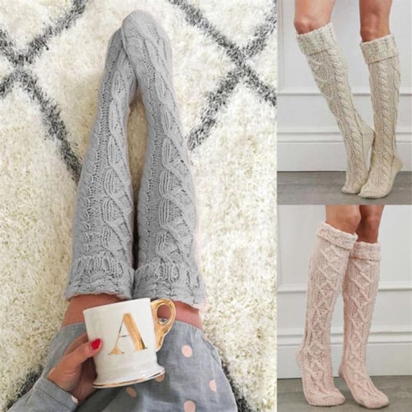 Meias femininas de inverno tricotadas sobre o joelho, bota longa até a altura da coxa, meias quentes 250Z