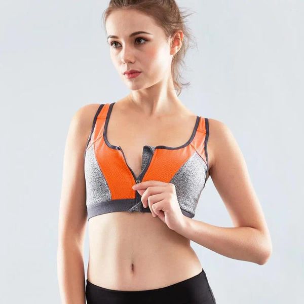 Yoga Outfit Damen High Impact Wirefree Cross Back Support Front Active Zipper Sport-BH