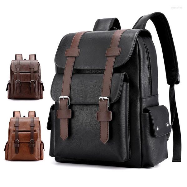 Okul çantaları kese kahverengi sırt çantası büyük gençler erkek sırt çantaları çanak çantası dos siyah erkekler için siyah 2023 erkek dizüstü bilgisayar deri mochilas okul çantası