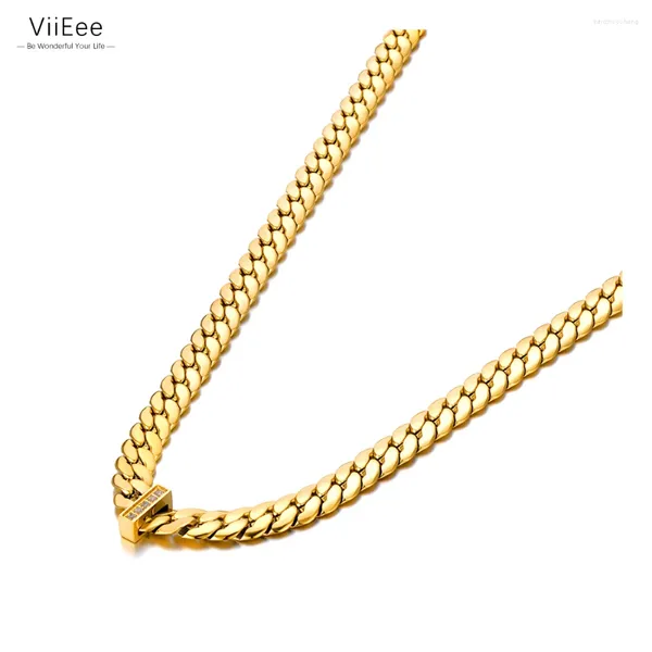 Correntes Viieee Aço Inoxidável CZ Cristal Gargantilhas Colares Na moda 18k banhado a ouro torcido Singapura Colar de corrente para mulheres VN22176