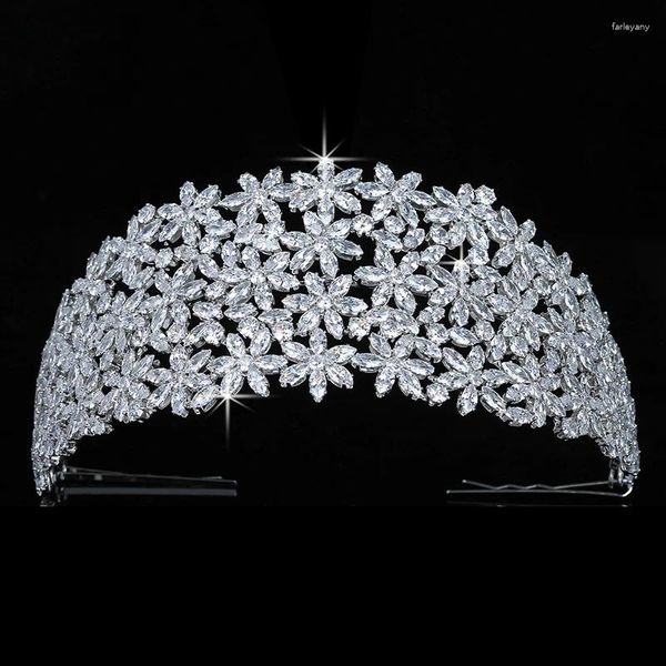 Fermagli per capelli Corona HADIYANA Flower Design Temperamento Donna Accessori da sposa da sposa Party Diademi e corone Zircone BC5460