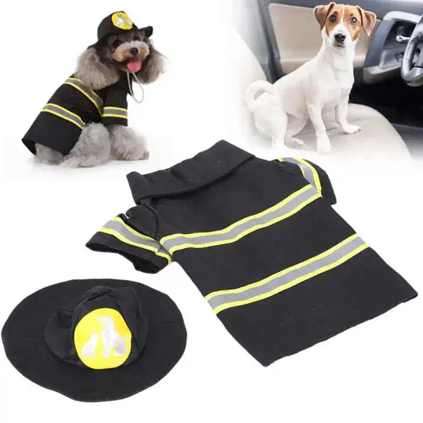 Vestuário para cães Pet filhote de cachorro colete jaqueta bombeiro roupas trajes de Halloween com chapéu acessórios à prova d'água