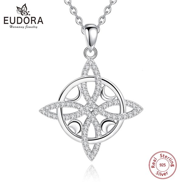 Anhänger Halsketten Eudora 925 Sterling Silber Hexe Keltischer Knoten Geometrie Halskette Mond Wicca Amulett Anhänger Trendy Hexerei Schmuck Party Geschenk 231020