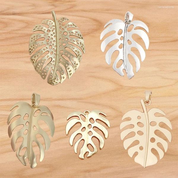 Anhänger-Halsketten, 1 Stück, silberfarben/goldfarben, großes Monstera-Blatt, tropische Palmenblätter, Charms-Anhänger für Halsketten-Schmuckherstellung