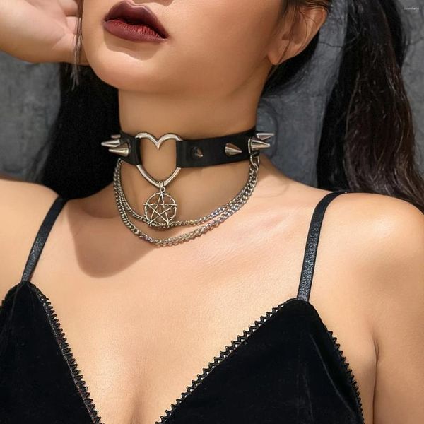 Anhänger Halsketten KMVEXO Gothic Cosplay Punk Kragen Choker Herz Niet Harajuku PU Leder Schwarz Halskette Kette Frauen Rock Hals Schmuck