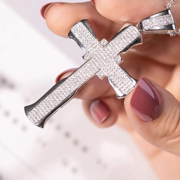 Correntes 925 prata requintada bíblia jesus cruz pingente colar mulheres crucifixo charme pavimentar 238 pcs simulado platina diamante jóias