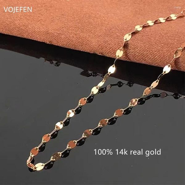 Catene VOJEFEN 14K Oro Labbra Collana Per Le Donne Originale Onda di Collegamento Lungo Genuino AU585 Reale Choker Gioielli di Qualità di Lusso