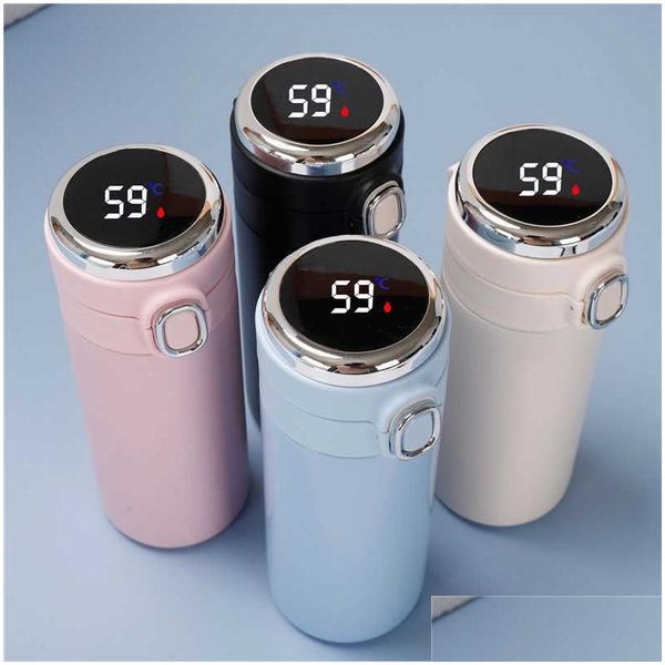 Thermos Thermos Bottiglia d'acqua insata intelligente 304 Vuoto in acciaio inossidabile Bocca larga Tazza da caffè da viaggio con LCD Touch Sn Cup Home Gard Dhnls