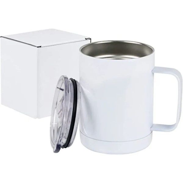 Bicchieri vuoti per sublimazione da 12 once Tazza da caffè Tazza da auto da viaggio Bicchiere da acqua potabile a doppia parete isolato con manico e coperchio con guarnizione FY4374 1020