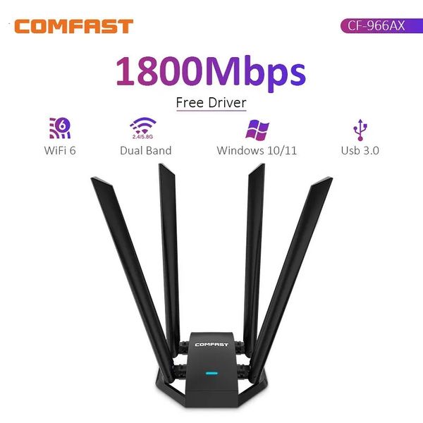 Localizadores de Wi Fi CF 966AX WiFi 6 Adaptador USB 2 4G 5G AX1800 Alta velocidade sem fio USB3 0 Dongle Placa de rede WiFi6 4 Antenas 231019