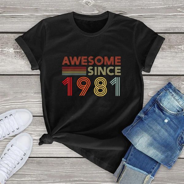 Magliette da donna Fantastiche dal 1981 Regali per il 41esimo compleanno Maglietta unisex da uomo Top Grafica vintage 41 anni Abbigliamento donna Taglia EU