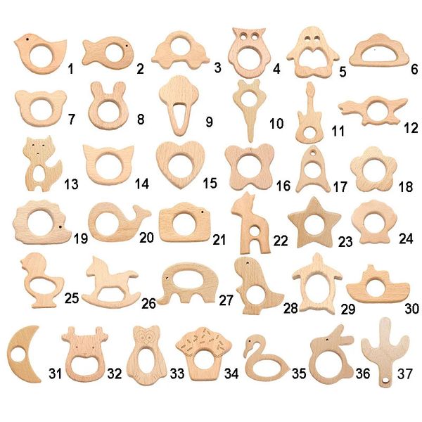 Massaggiagengive Giocattoli Chenkai 10PCS Elefante in legno Pecora Aereo Cuore Dinosauro Cavallo Massaggiagengive Eco-Friendly Incompiuto Bambino Afferrare Ciuccio 231020