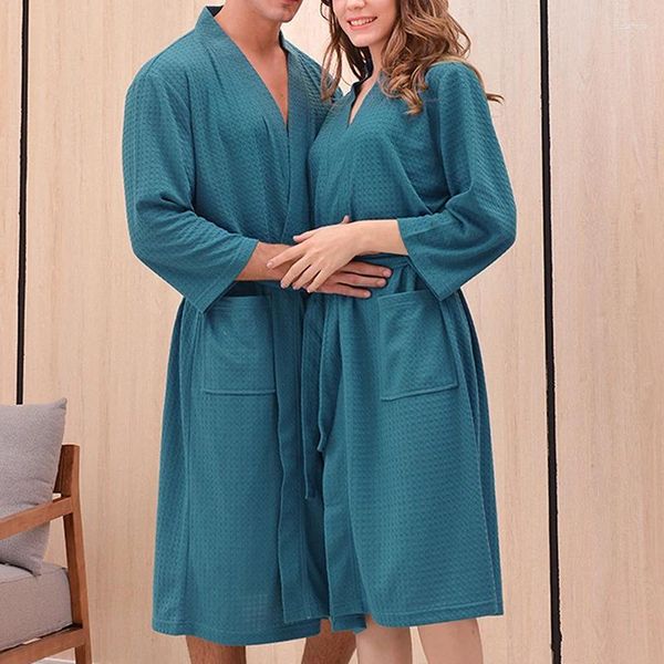 Herren-Nachtwäsche, 1 Stück, Herbst, Erwachsene, Nachthemd, Bademantel, Schärpen, V-Ausschnitt, Robe, Pyjamas für Paare, Roben, Taschen, Langarm, modisch