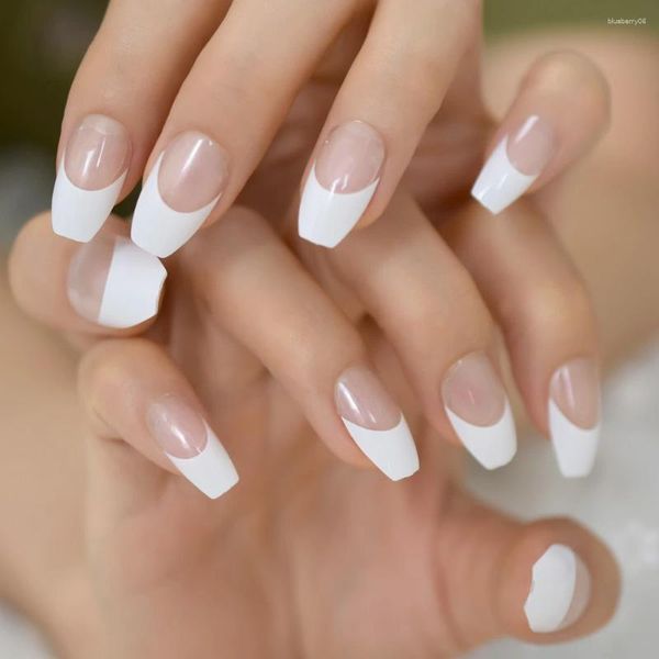 Falsas unhas médio caixão artificial ballet dicas de unhas branco salão diy imprensa francesa em adesivos de cola