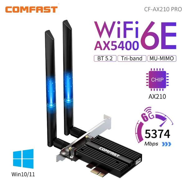 Wi Fi Finder 5374Mbps WiFi6E Intel AX210 PCIe Scheda di rete wireless 2 4G 5G 6GHz WiFi 6e Adattatore 802 11ax ac Bluetooth 5 2 Per PC Win11 10 231019