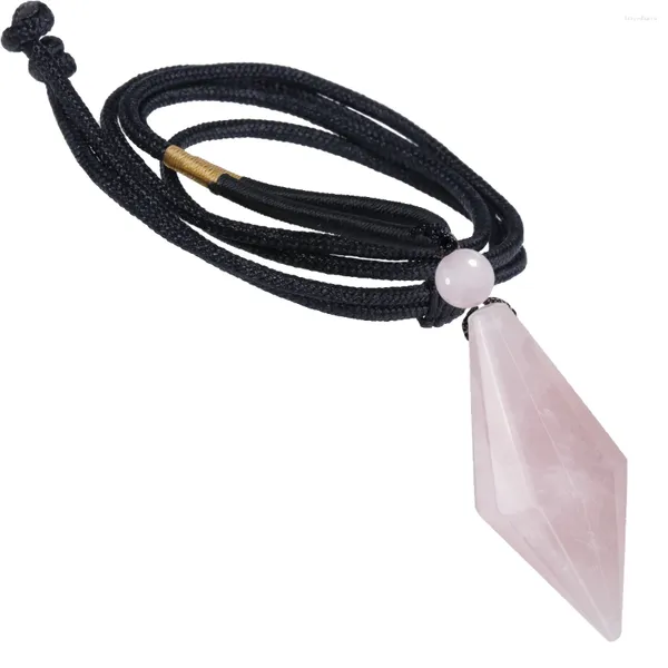 Collane con ciondolo Collana con pietra di cristallo sfaccettata a doppia punta Ciondoli Reiki in quarzo rosa naturale Gioielli regolabili unisex