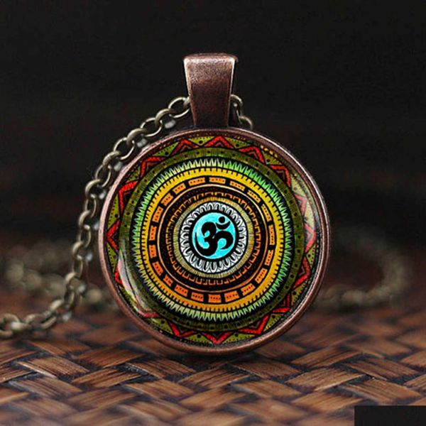 Anhänger Halsketten Vintage Buddhismus Halskette Chakra Glas Cabochon Anhänger Schmuck Om Indien Yoga Mandala Halsketten Unisex Geschenk Drop Del Dhupm