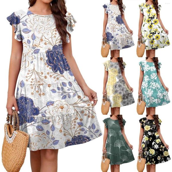 Günlük elbiseler kadınlar için yazlık elbise plaj sevimli fırfır kollu pamuklu akışlı katmanlı siyah boho sundresses