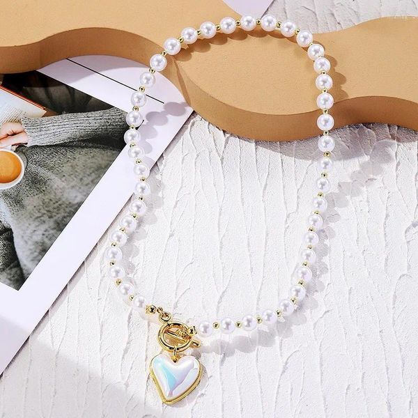 Ожерелья с подвесками, изысканное элегантное жемчужное ожерелье для женщин, цепочка в форме сердца с ключицей, искусственный жемчуг, ювелирные аксессуары, подарок