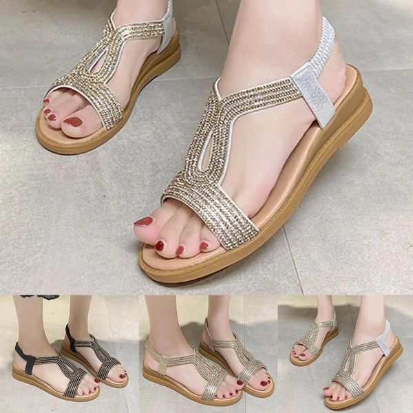 Sandalen Mund Keil atmungsaktiv Fisch römischen Strass Damen Riemen elastische Schuhe Damen