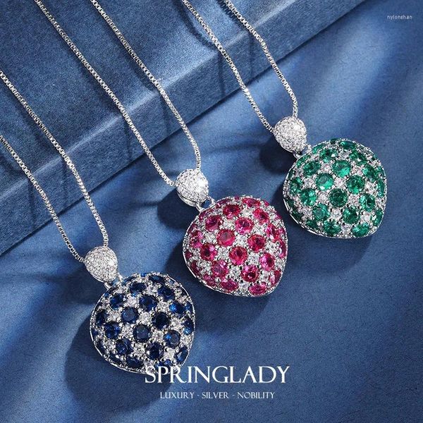 Ожерелья с подвесками SpringLady Love Heart, созданное в лаборатории Рубин, Изумруд, Сапфир, Ожерелье с драгоценными камнями для женщин, подарок на годовщину, ювелирные изделия