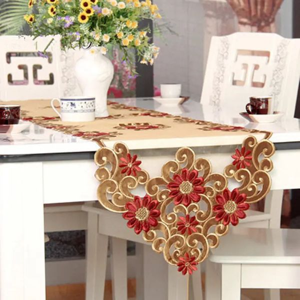 Table Runner XT Европейская скатерть с вышивкой, элегантная скатерть из ткани из органзы с вышивкой, деревенские скатерти, свадебное украшение, чехол 231019