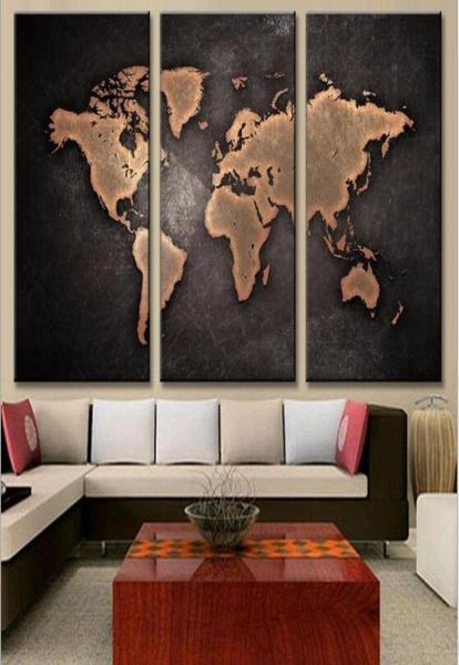 Pinturas HD Abstract Canvas para sala de estar Wall Art Poster 3 peças Retro World Map Decoração Fotos Modular Sem Frame8771424