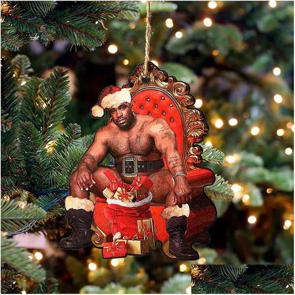 Decorazioni natalizie in legno Mr Barry Wood Meme Ciondolo per albero di Natale Divertente ornamento da appendere Casa Anno Consegna a goccia Parte festiva del giardino Dheoq