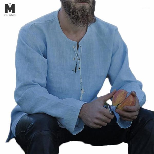 Мужские футболки Пиратский льняной топ, рубашка, костюм эпохи Возрождения, мужская футболка в стиле скандинавского ретро, футболка для косплея с бородой на шнуровке для взрослых Belte266p