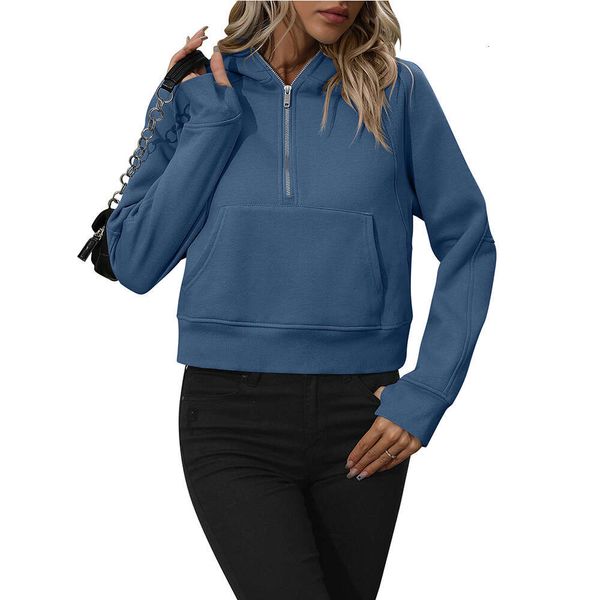 Lu Align Lu Yoga Jaqueta Casaco Camisa Esporte Tops Femininos Meio Zip Cropped Hoodies Manga Longa Fleece Quarter Zip Pulôver Moletons Roupas de Outono