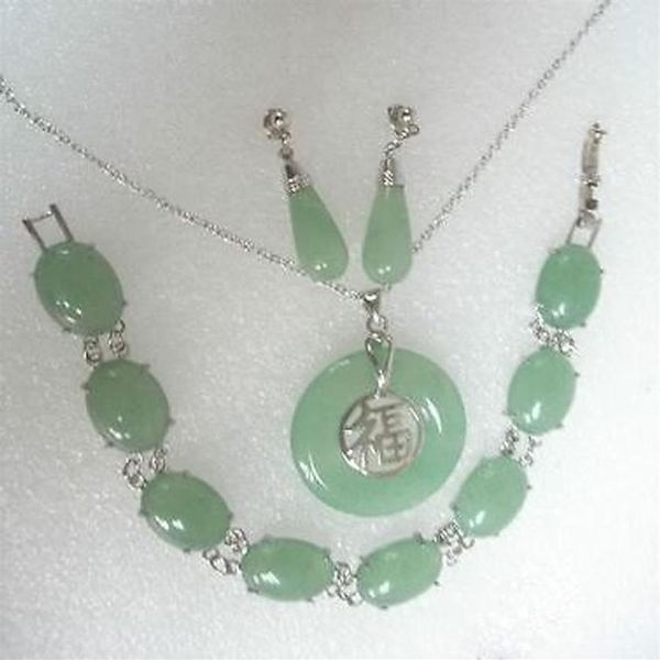 Conjunto de brincos e pulseira de colar de jade genuíno213j