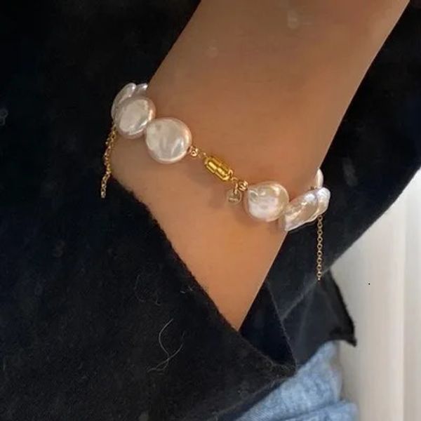 Bracciale in oro 14 carati riempito con perle barocche reali Bracciale a catena Gioielli da donna Party T Show Runway Rare Grown Giappone Corea del Sud INS 231019