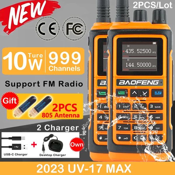 Walkie Talkie 2PACK Baofeng UV 17 MAX 10W Quatro Bandas Freq Cópia de Longo Alcance Portátil Ham Radio FM Amador Profissional 2 Way 231019