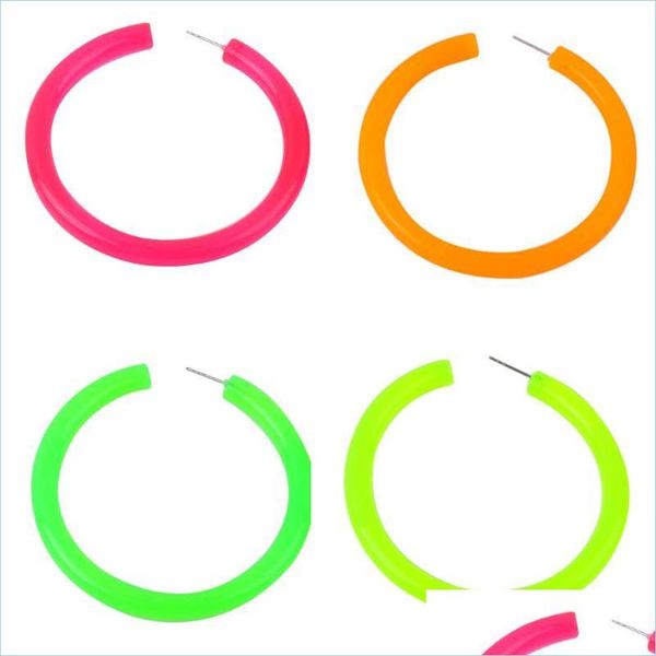 Hoop Huggie Hoop Hie Fishsheep 65 Mm Acryl Große Ohrringe Für Frauen Rock Punk Fluoreszierend Grün Gelb Große Runde Hoops Mode Teil Dhczb