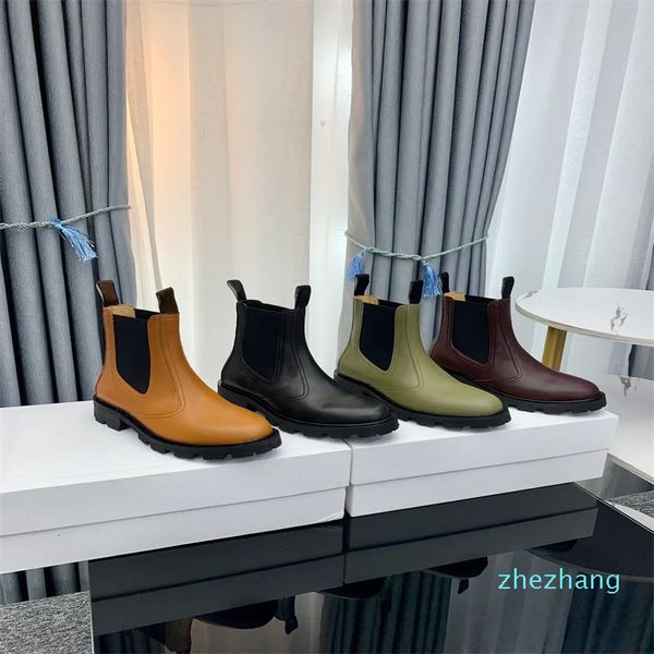 2023-qualidade superior outono inverno botas de tornozelo feminino salto baixo couro genuíno deslizamento-on chelsea botas estilo britânico botas curtas mulher