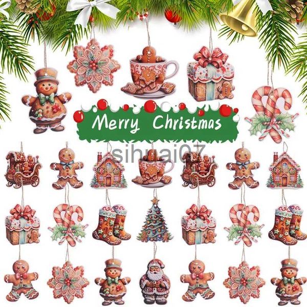 Decorações de Natal 12/6 PCS Natal Gingerbread Man Árvore Pendurada Pingente Enfeites Feliz Natal Decorações Papel Presente de Ano Novo Navidad Noel x1020
